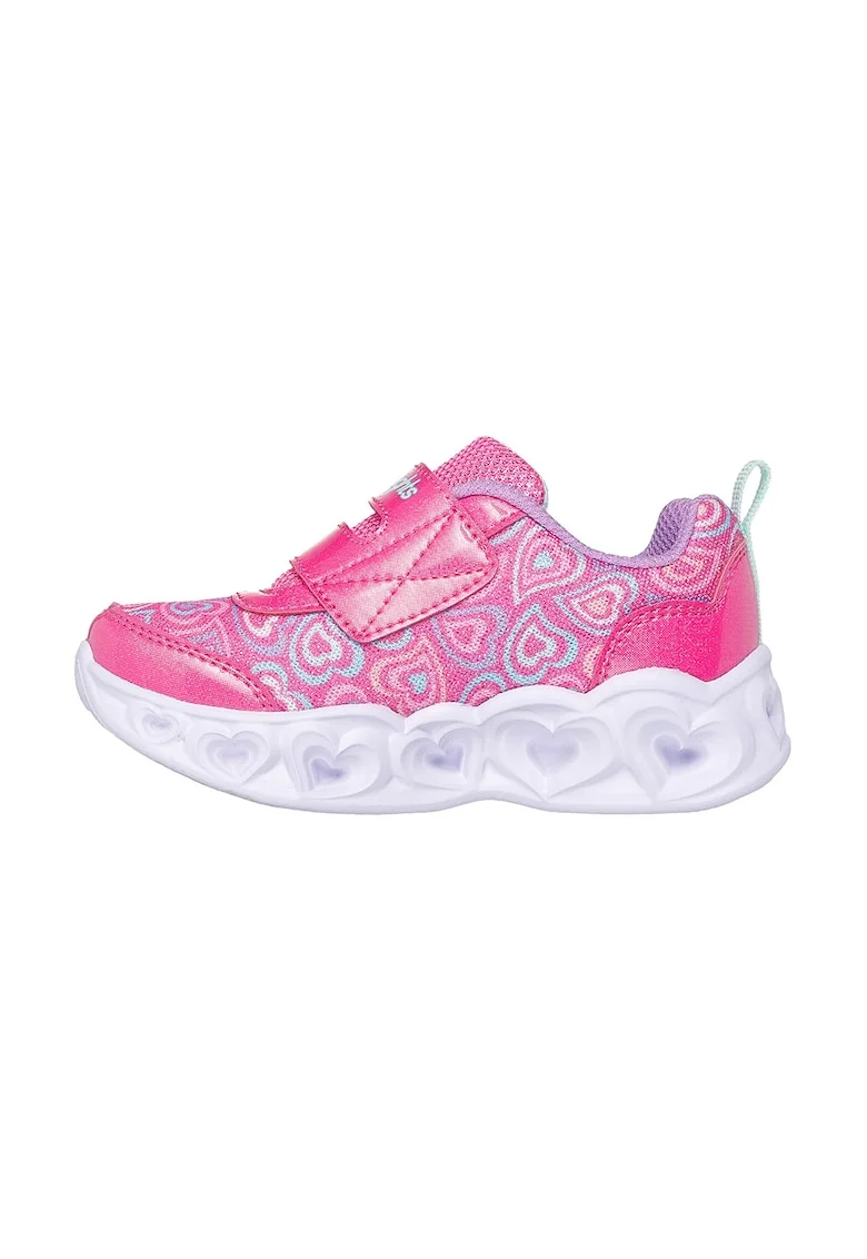 Pantofi sport cu velcro si LED-uri Heart Lights, Roz