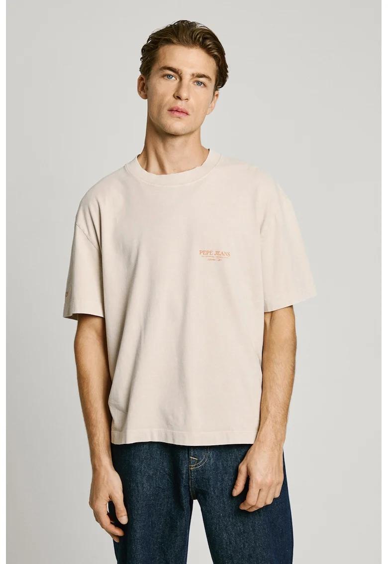 Tricou de bumbac cu imprimeu pe spate, Bej/Portocaliu stins