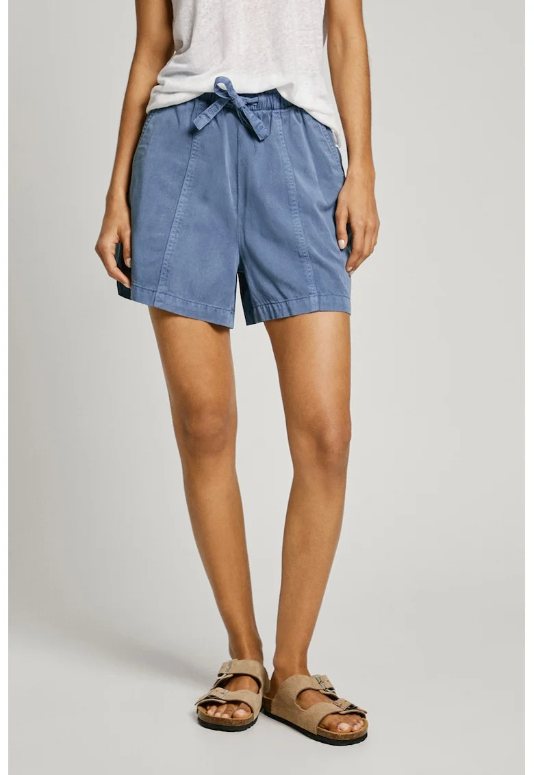 Pantaloni scurti din amestec de lyocell cu snur, Albastru inchis