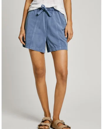 Pantaloni scurti din amestec de lyocell cu snur, Albastru inchis