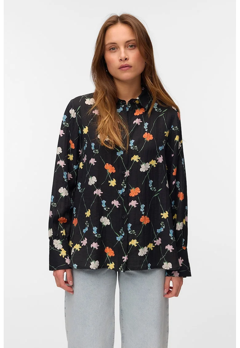 Camasa relaxed fit din amestec de in, Negru/Galben/Portocaliu