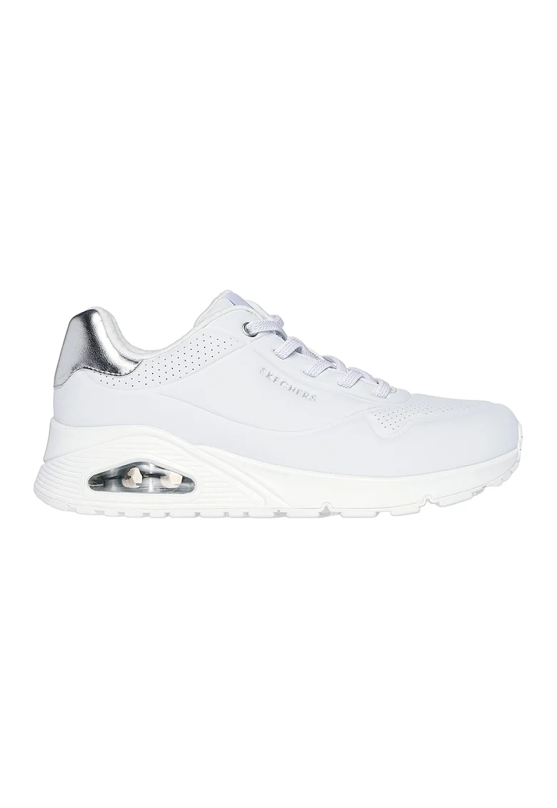 Pantofi sport de piele ecologica Uno Shimmer Away, Alb optic