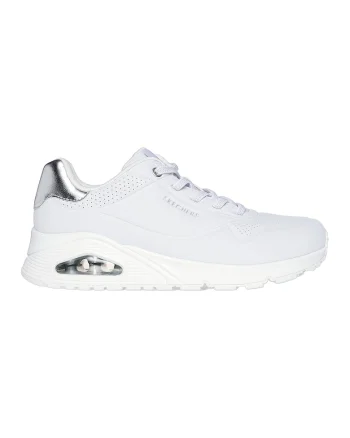 Pantofi sport de piele ecologica Uno Shimmer Away, Alb optic