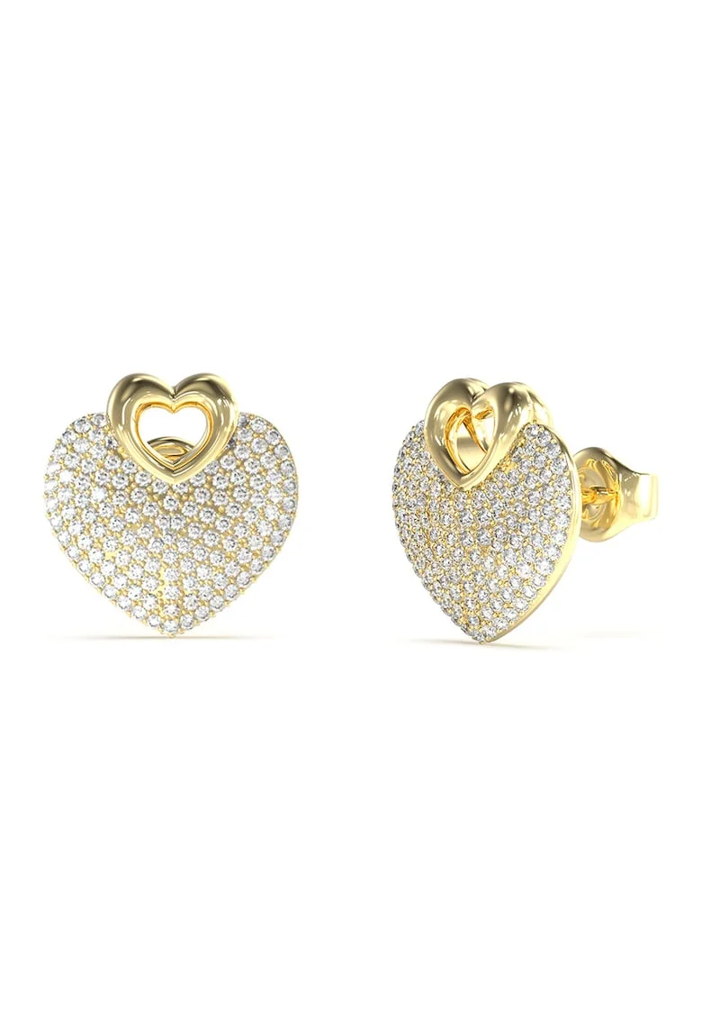 Cercei de otel inoxidabil cu cristale Heart, Auriu/Transparent
