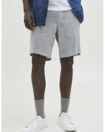 Pantaloni scurti din amestec de in, Alb murdar/Albastru