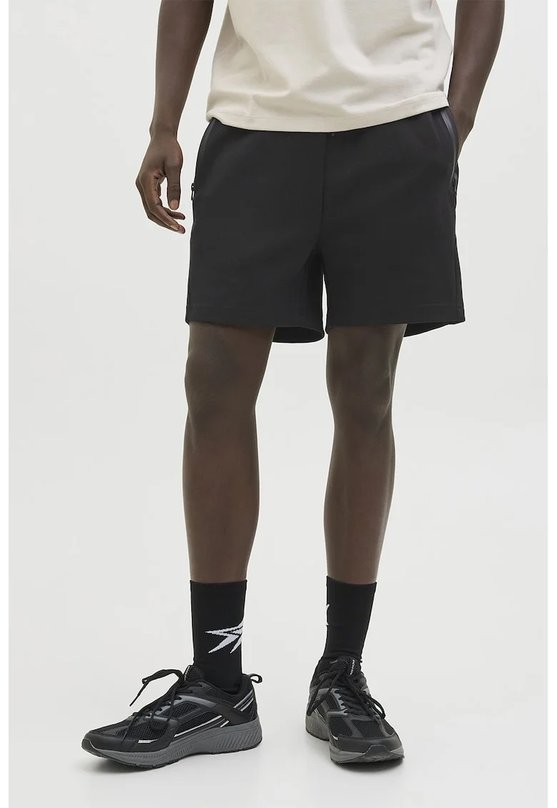 Pantaloni scurti cu buzunare laterale cu fermoar si snur, Negru stins