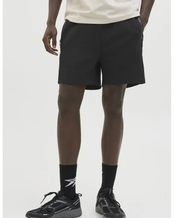 Pantaloni scurti cu buzunare laterale cu fermoar si snur, Negru stins