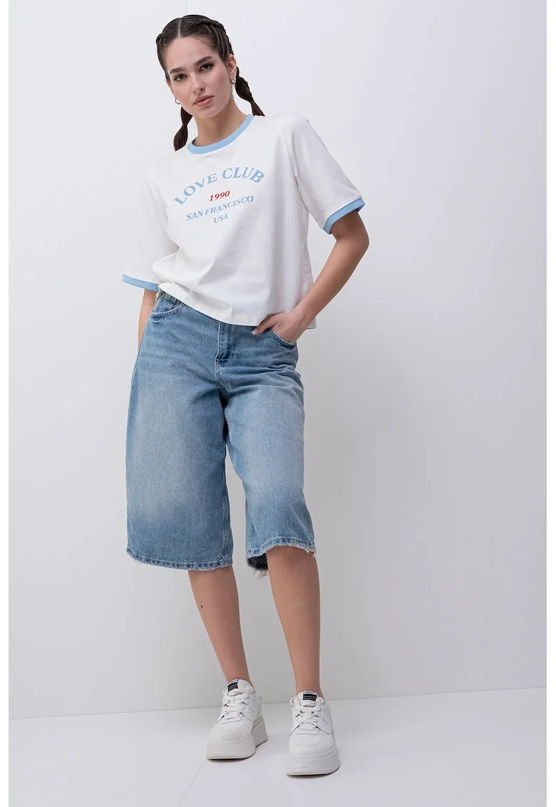 Tricou lejer de bumbac organic Tova, Alb/Albastru