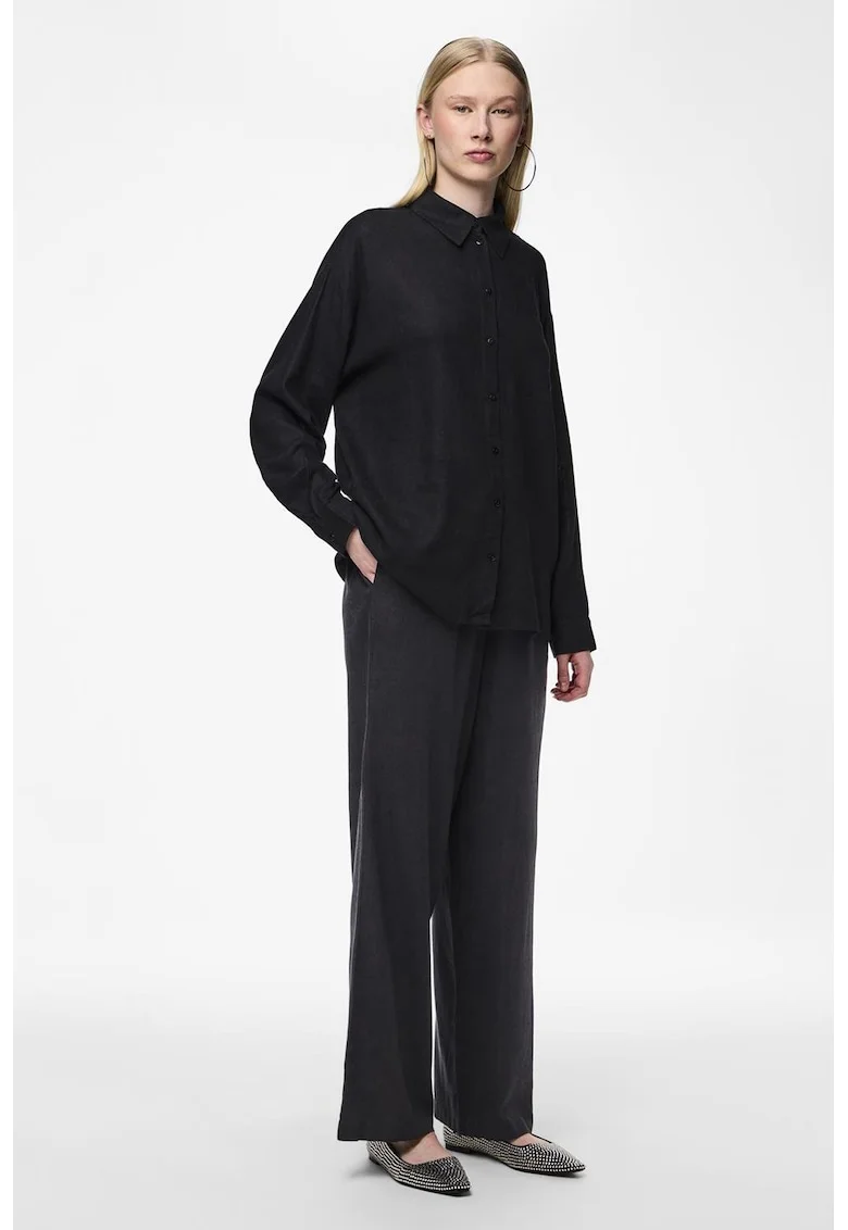 Pantaloni din amestec de in cu croiala ampla, Negru