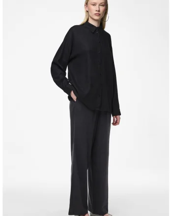 Pantaloni din amestec de in cu croiala ampla, Negru