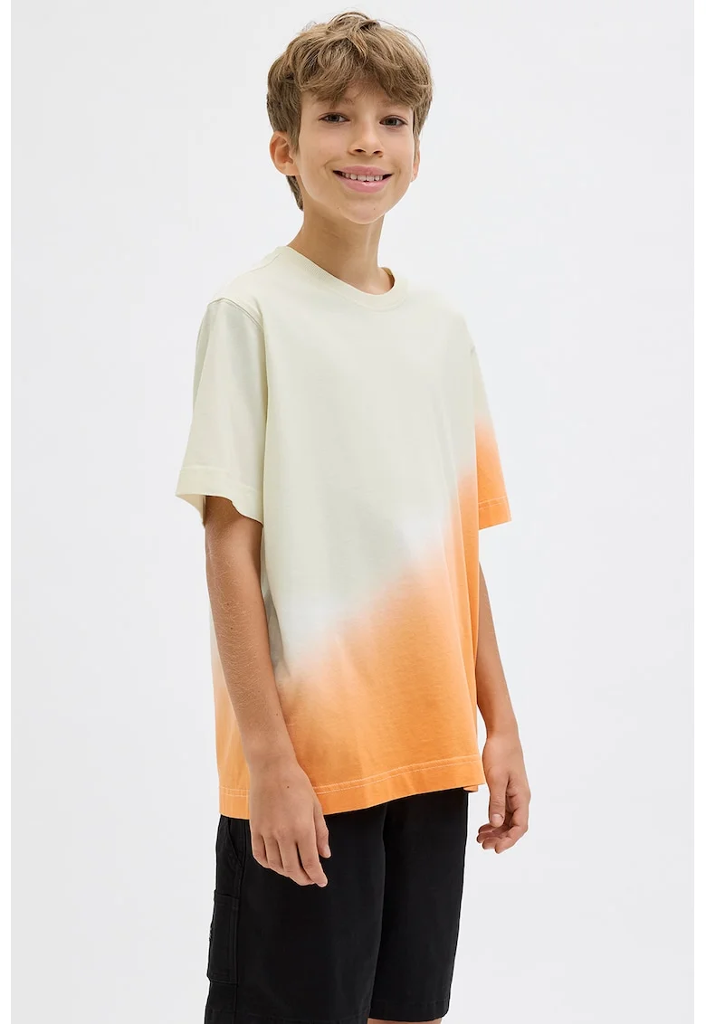 Tricou cu imprimeu text pe partea din spate, Alb fildes/Portocaliu persan