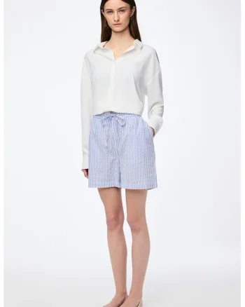 Pantaloni scurti de bumbac cu model in dungi, Albastru deschis