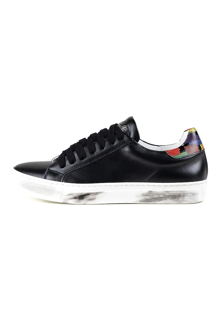 Pantofi sport de piele cu imprimeu, Negru/Verde pal/Alb optic