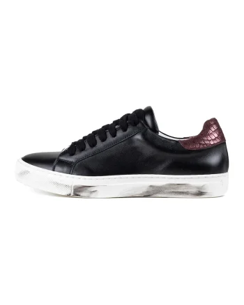 Pantofi sport de piele cu imprimeu, Negru/Alb optic