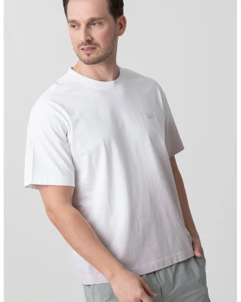 Tricou de bumbac cu imprimeu decolorat, Alb optic
