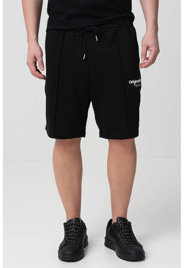 Pantaloni scurti de trening cu snur, Alb/Negru stins