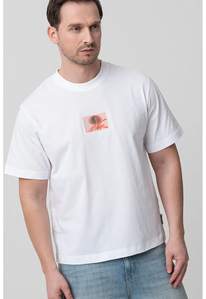 Tricou cu imprimeu discret, Rosu stins/Alb murdar