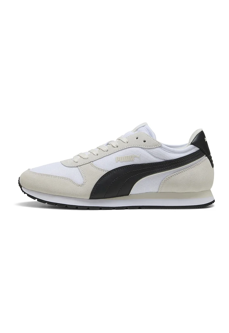 Pantofi sport St Miller de piele intoarsa si plasa, Alb/Negru/Grej