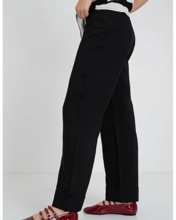Pantaloni uni cu croiala ampla Casey, Negru