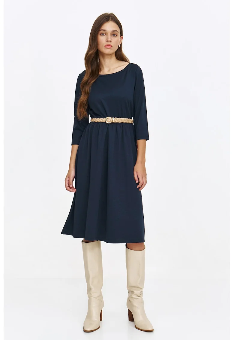 Rochie midi cu o curea impletita in talie, Bleumarin