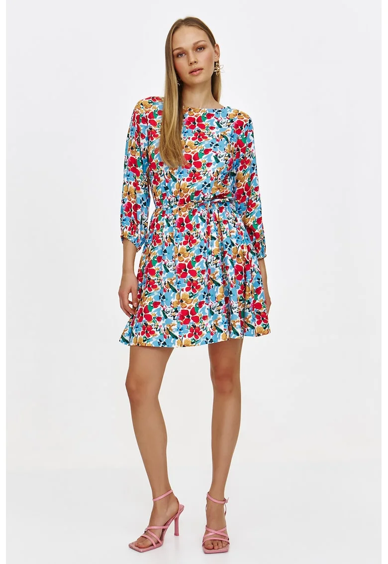 Rochie mini cu imprimeu floral, Rosu/Maro nisip/Albastru deschis