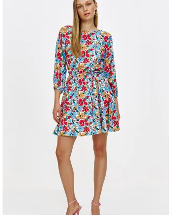 Rochie mini cu imprimeu floral, Rosu/Maro nisip/Albastru deschis