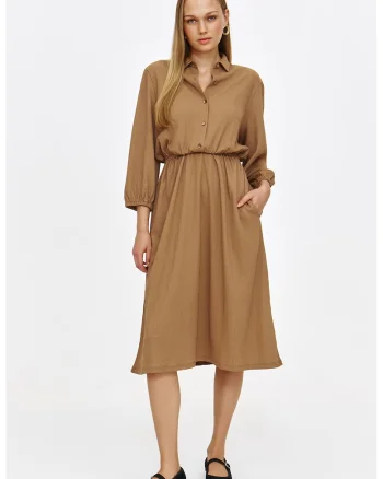 Rochie midi cu maneci lungi, Maro deschis