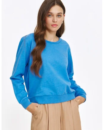 Bluza de trening din amestec de bumbac cu maneci cazute, Albastru royal