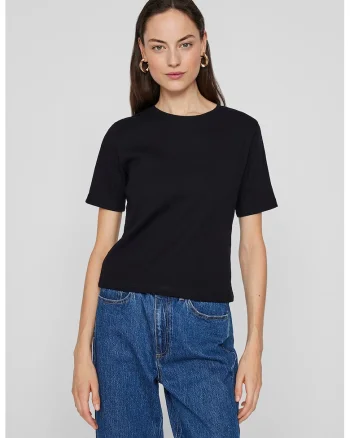 Tricou striat cu decolteu la baza gatului, Negru