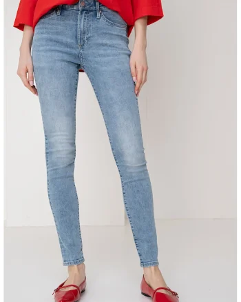 Blugi slim fit cu talie inalta, Albastru deschis melange