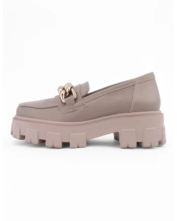 Pantofi loafer din piele cu detaliu cu lant metalic Astra, Auriu/Maro taupe