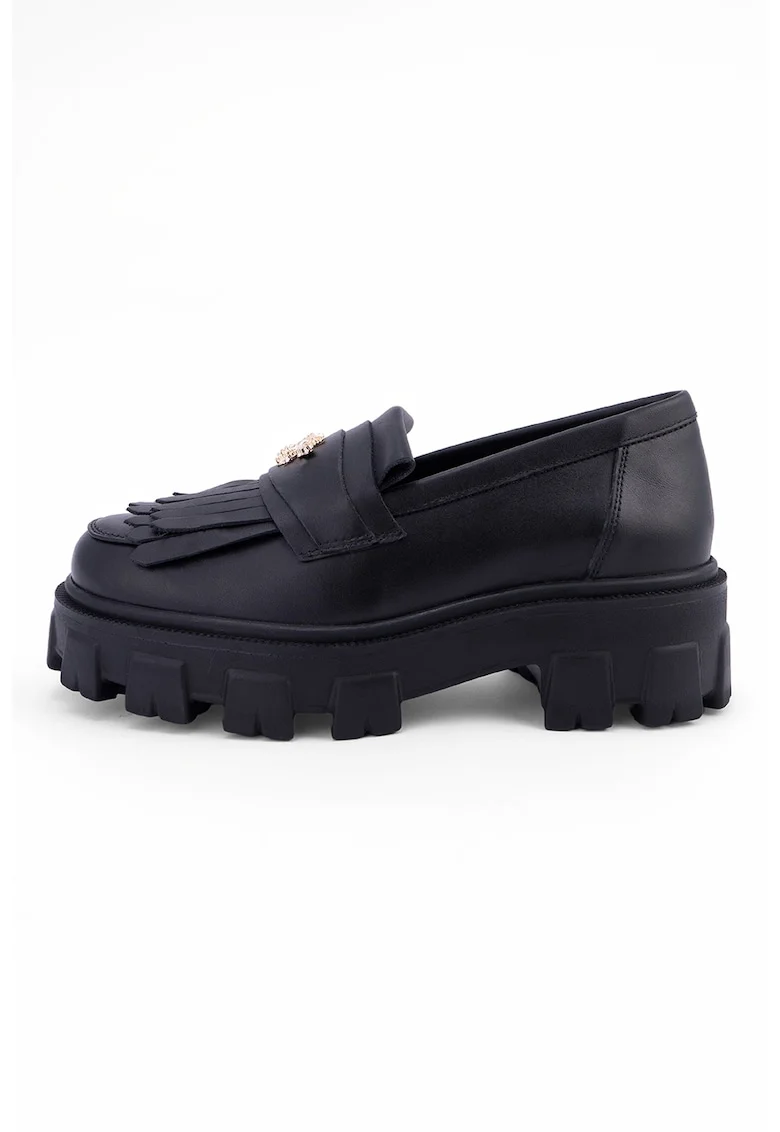 Pantofi loafer din piele cu detalii cu franjuri Astra, Negru