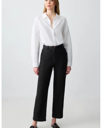 Pantaloni drepti din in, Negru