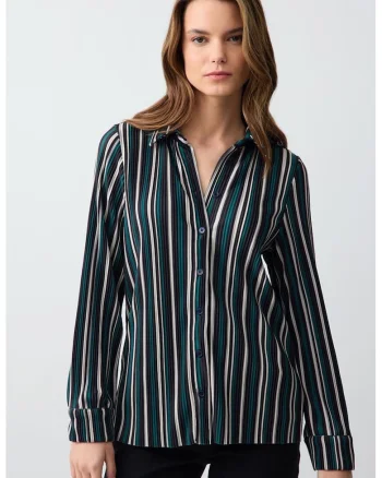 Camasa cambrata cu model in dungi, Negru/Bej/Verde persan
