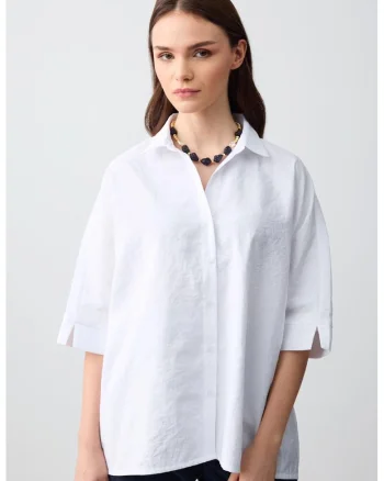 Camasa lejera cu model uni, Alb optic