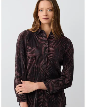 Camasa cu model animal print, Maro inchis/Transparent