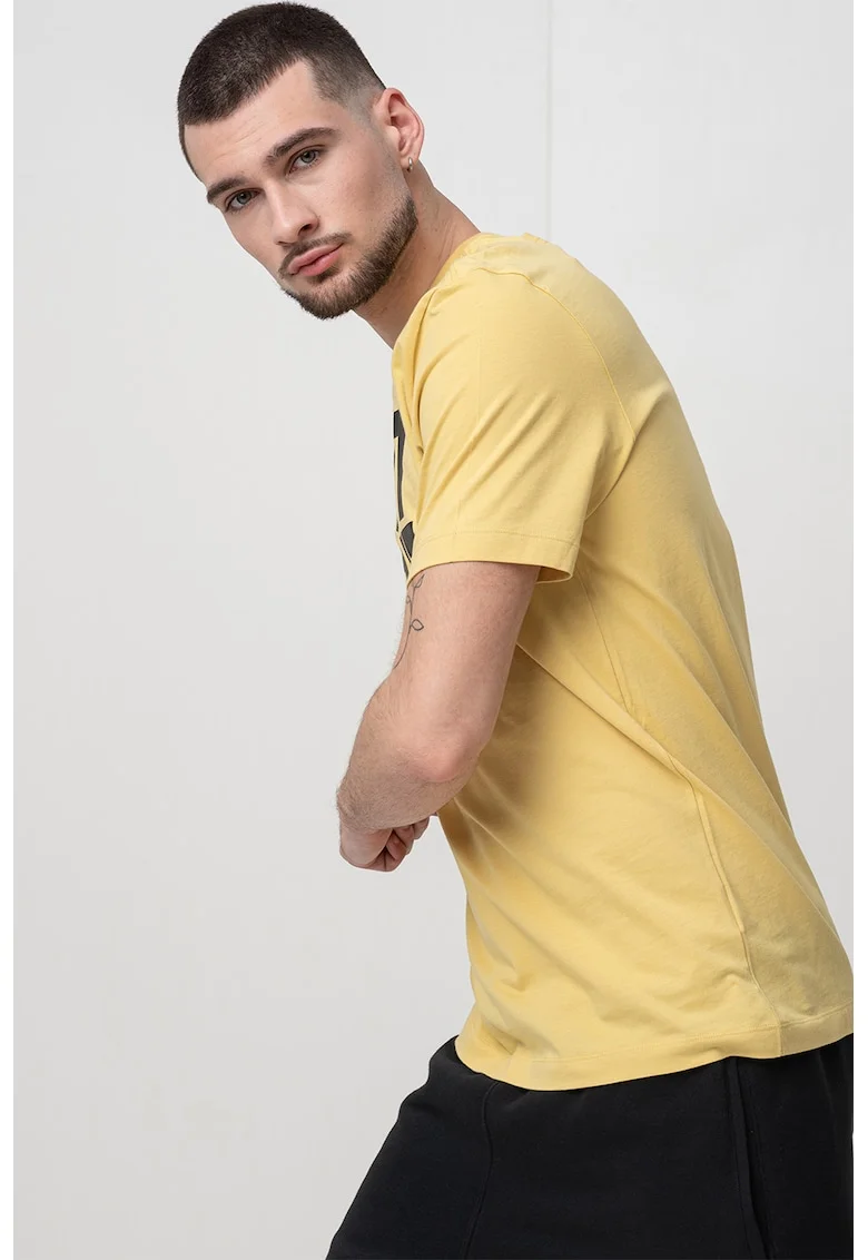 Tricou regular fit din bumbac cu imprimeu Sportswear, Negru/Galben