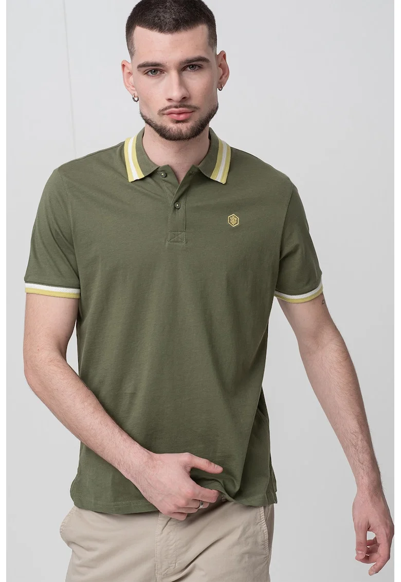 Tricou polo slim fit, Galben pal/Verde feriga