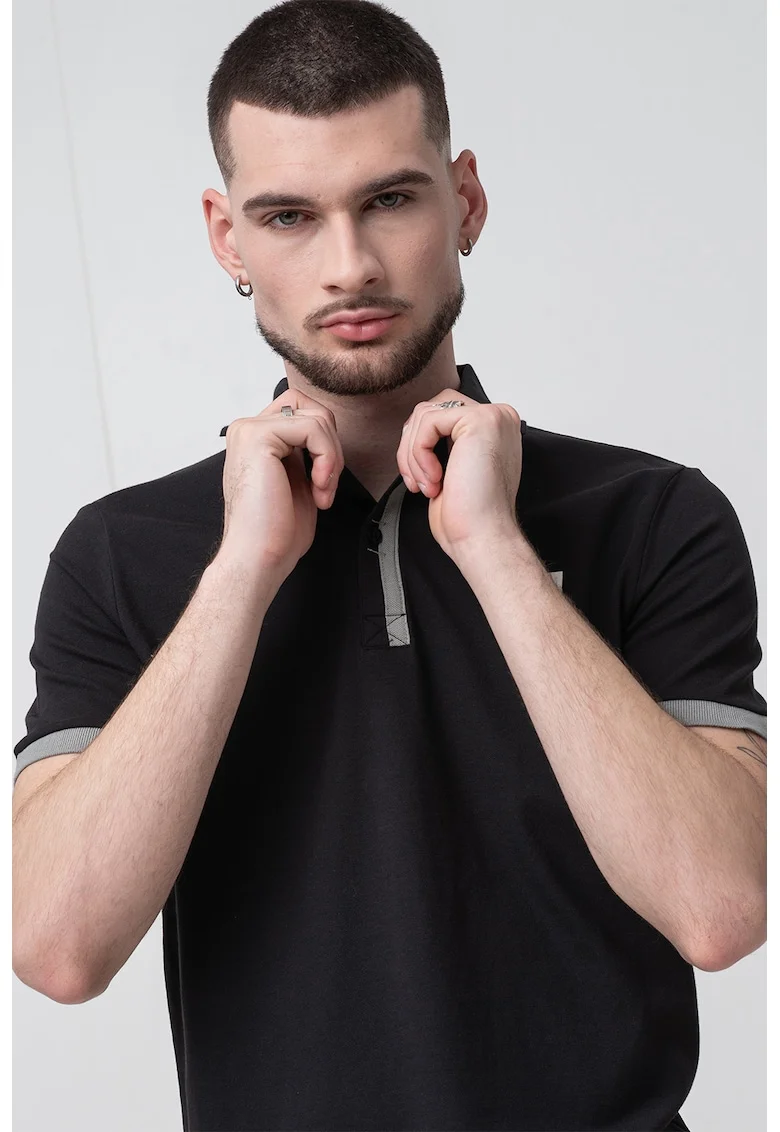 Tricou polo slim fit cu logo, Negru/Grej