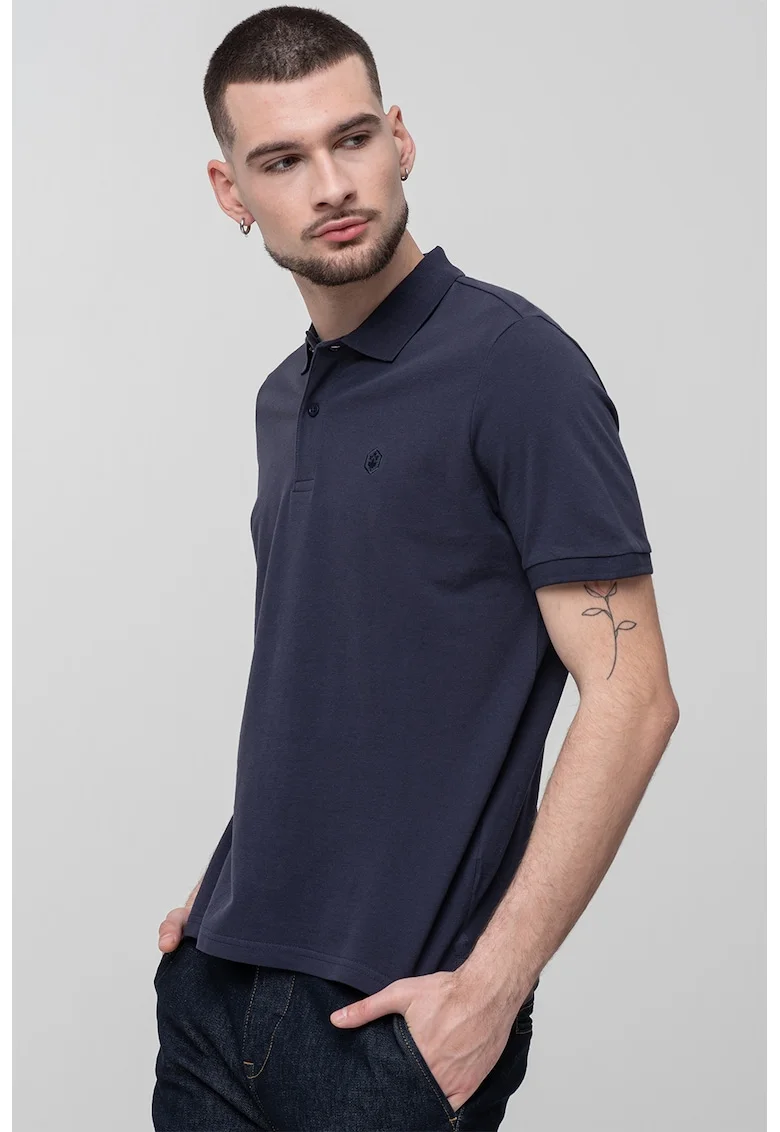 Tricou polo de bumbac pique, Bleumarin