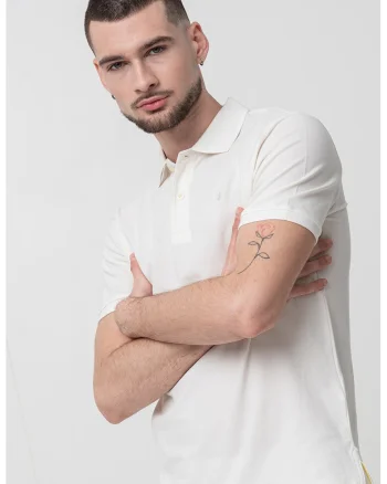 Tricou slim fit cu guler polo, Alb murdar