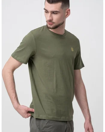 Tricou cu decolteu la baza gatului si logo brodat, Verde fistic