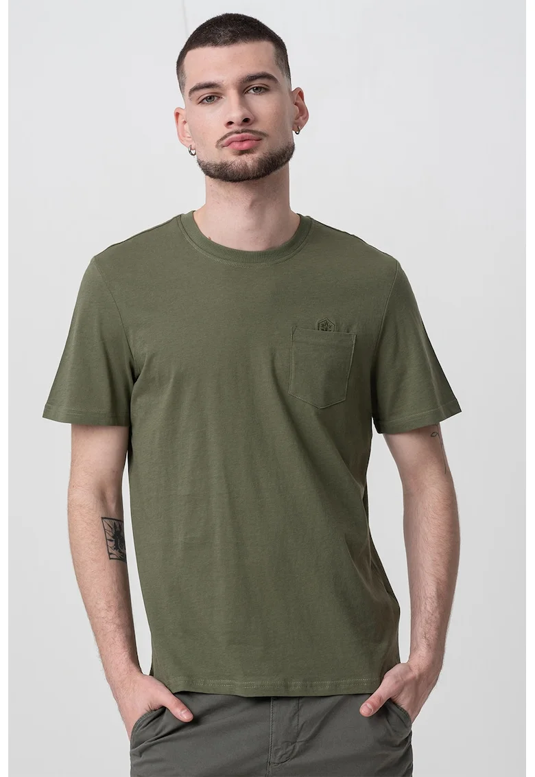 Tricou cu decolteu la baza gatului si buzunar pe piept, Verde sparanghel