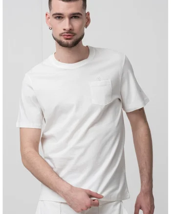 Tricou cu decolteu la baza gatului si buzunar pe piept, Alb