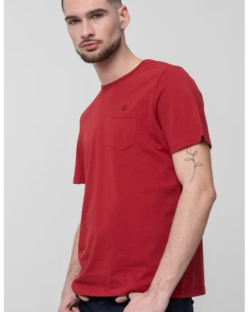 Tricou cu decolteu la baza gatului si buzunar pe piept, Caramiziu