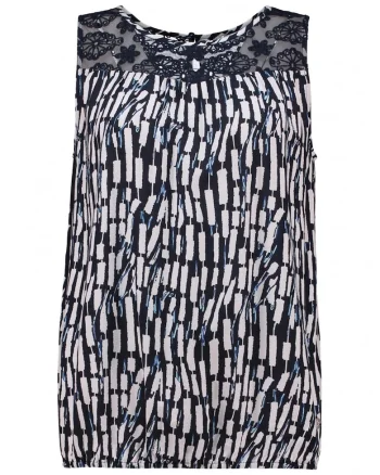 Bluza cu imprimeu, fara maneci, Alb murdar/Bleumarin