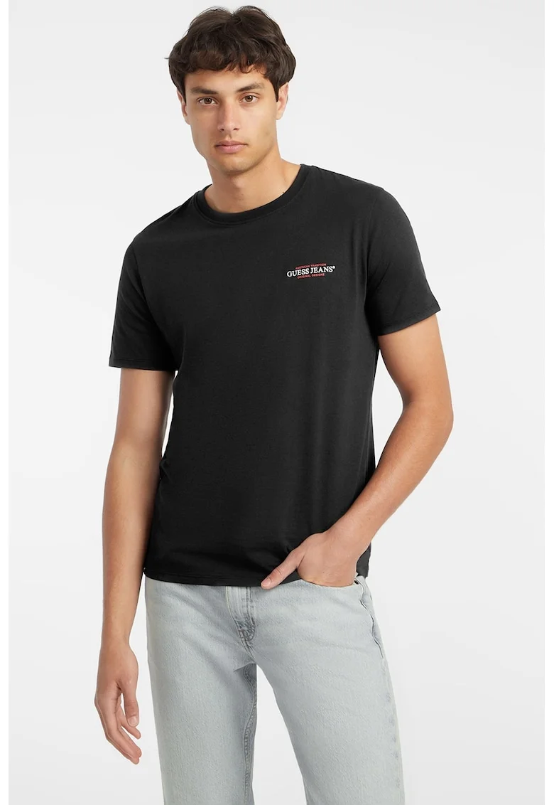 Tricou slim fit cu decolteu la baza gatului, Rosu/Alb/Negru