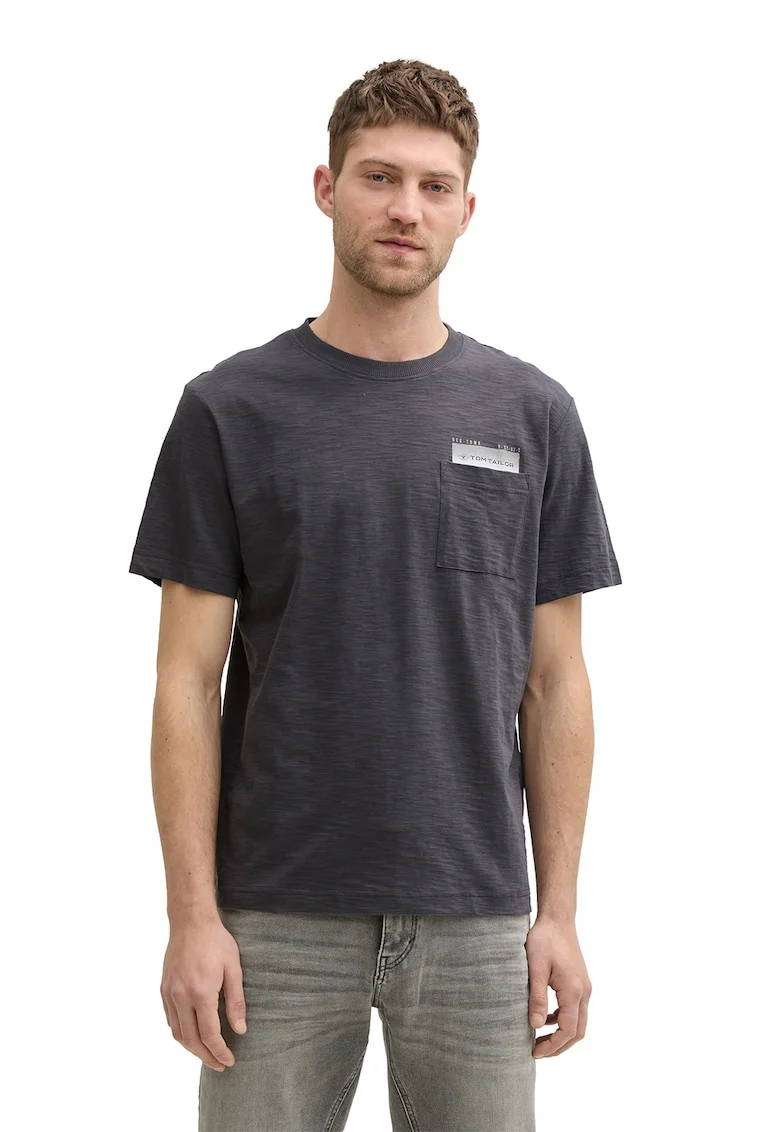 Tricou regular-fit cu buzunar pe piept, Gri inchis
