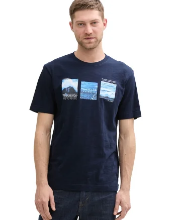 Tricou din bumbac cu imprimeu, Bleumarin