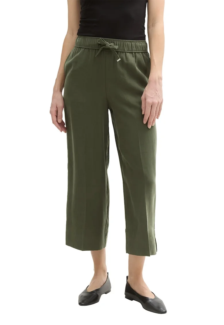 Pantaloni crop cu croiala dreapta, Kaki